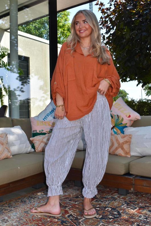 Sandbar Linen Blend Pop Over Shirt Rust